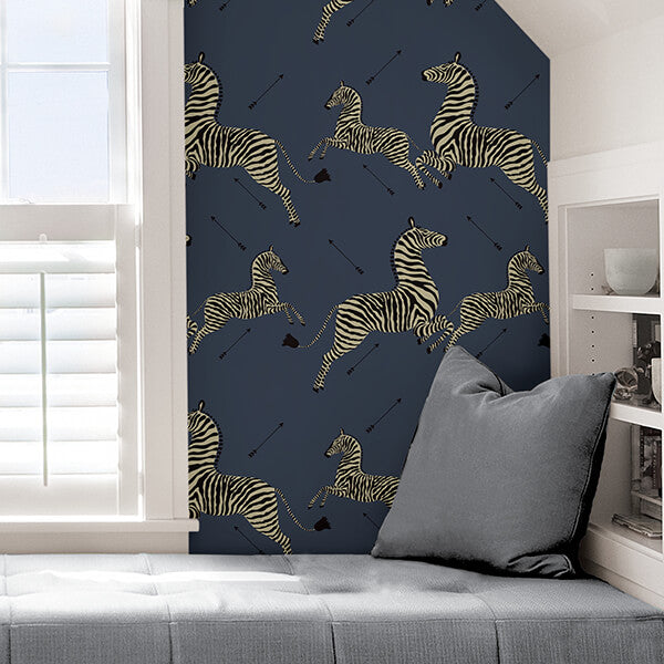 denim-zebra-safari-scalamandre-self-adhesive-wallpaper-york-wallcoverings-scs3870 - York Wallcoverings Wallpaper