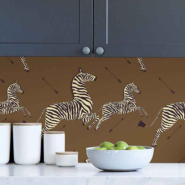 Safari Brown Zebra Safari Scalamandre Self Adhesive Wallpaper - York Wallcoverings - SCS3872 - York Wallcoverings Wallpaper