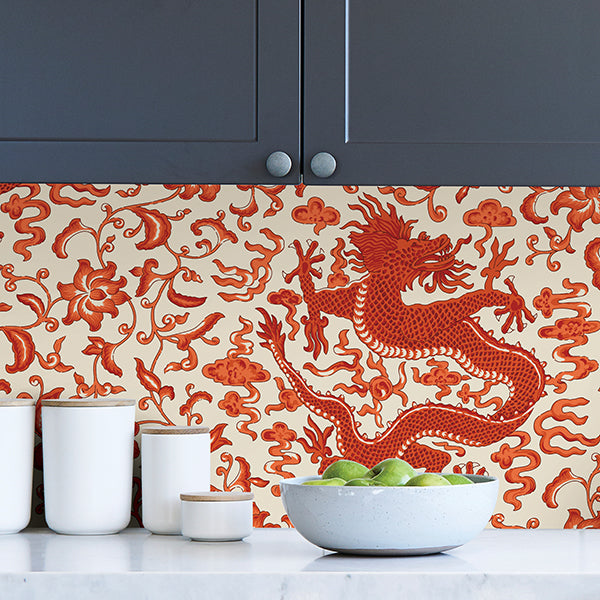 persimmon-chien-dragon-scalamandre-self-adhesive-wallpaper-york-wallcoverings-scs3879 - York Wallcoverings Wallpaper