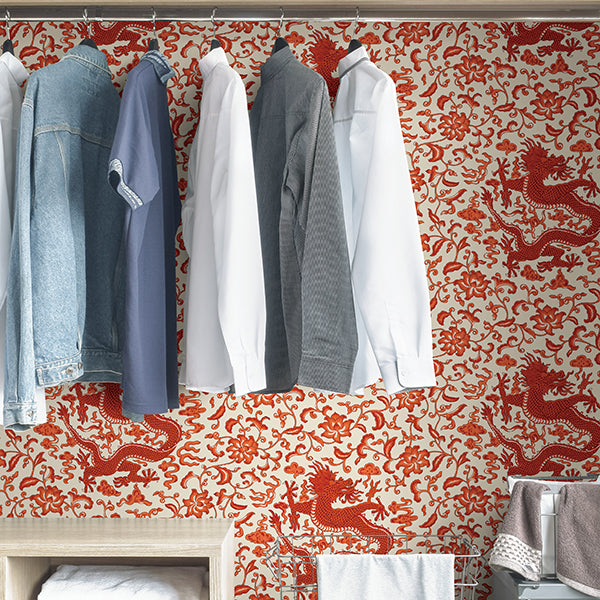 persimmon-chien-dragon-scalamandre-self-adhesive-wallpaper-york-wallcoverings-scs3879 - York Wallcoverings Wallpaper