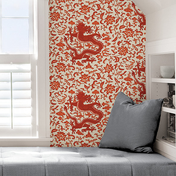 persimmon-chien-dragon-scalamandre-self-adhesive-wallpaper-york-wallcoverings-scs3879 - York Wallcoverings Wallpaper