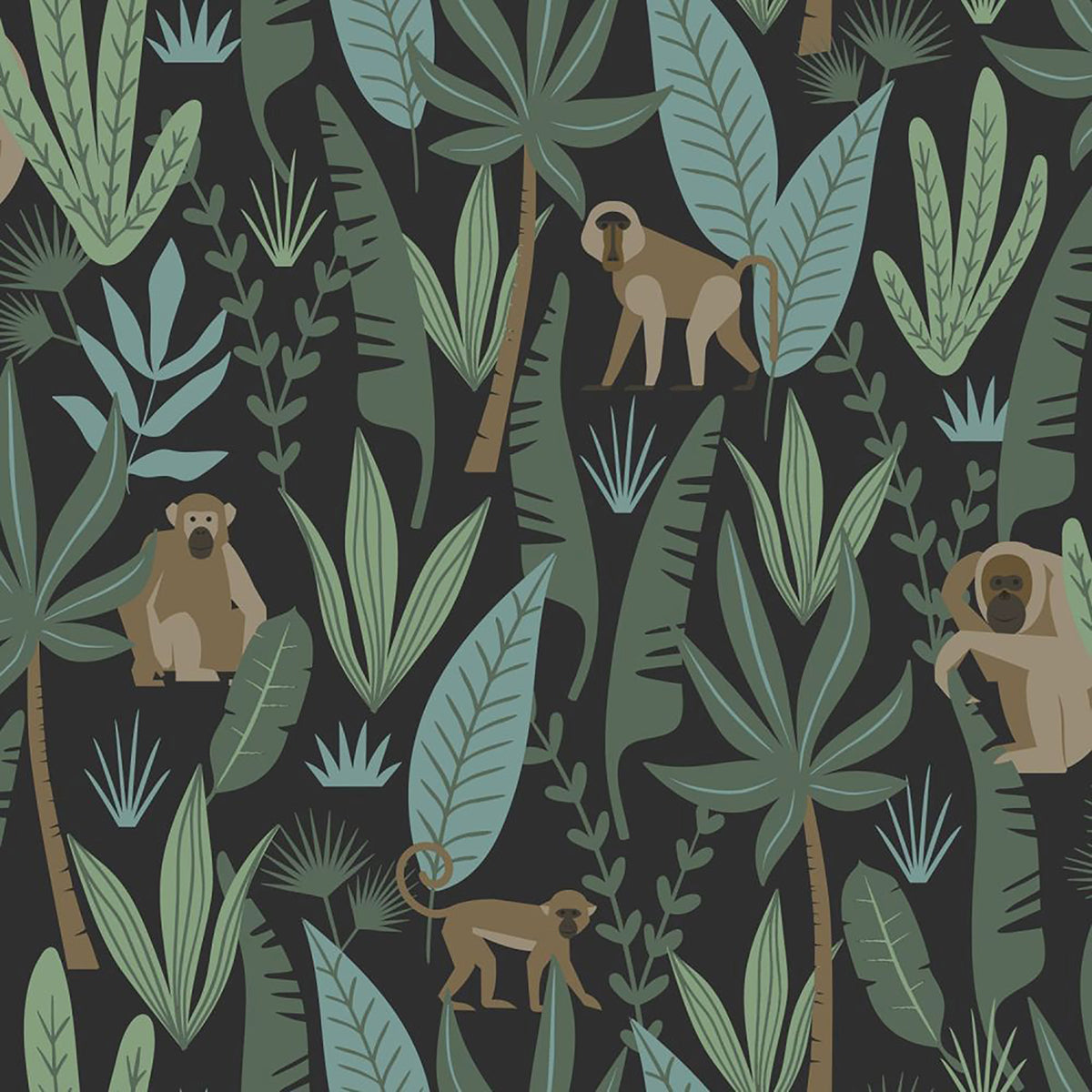 macaque-dark-green-monkeys-wallpaper-york-wallcoverings-dd139074 - York Wallcoverings Wallpaper
