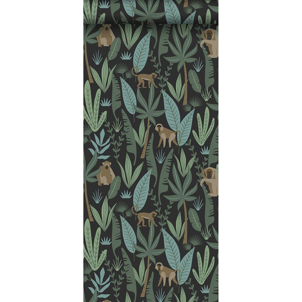 macaque-dark-green-monkeys-wallpaper-york-wallcoverings-dd139074 - York Wallcoverings Wallpaper