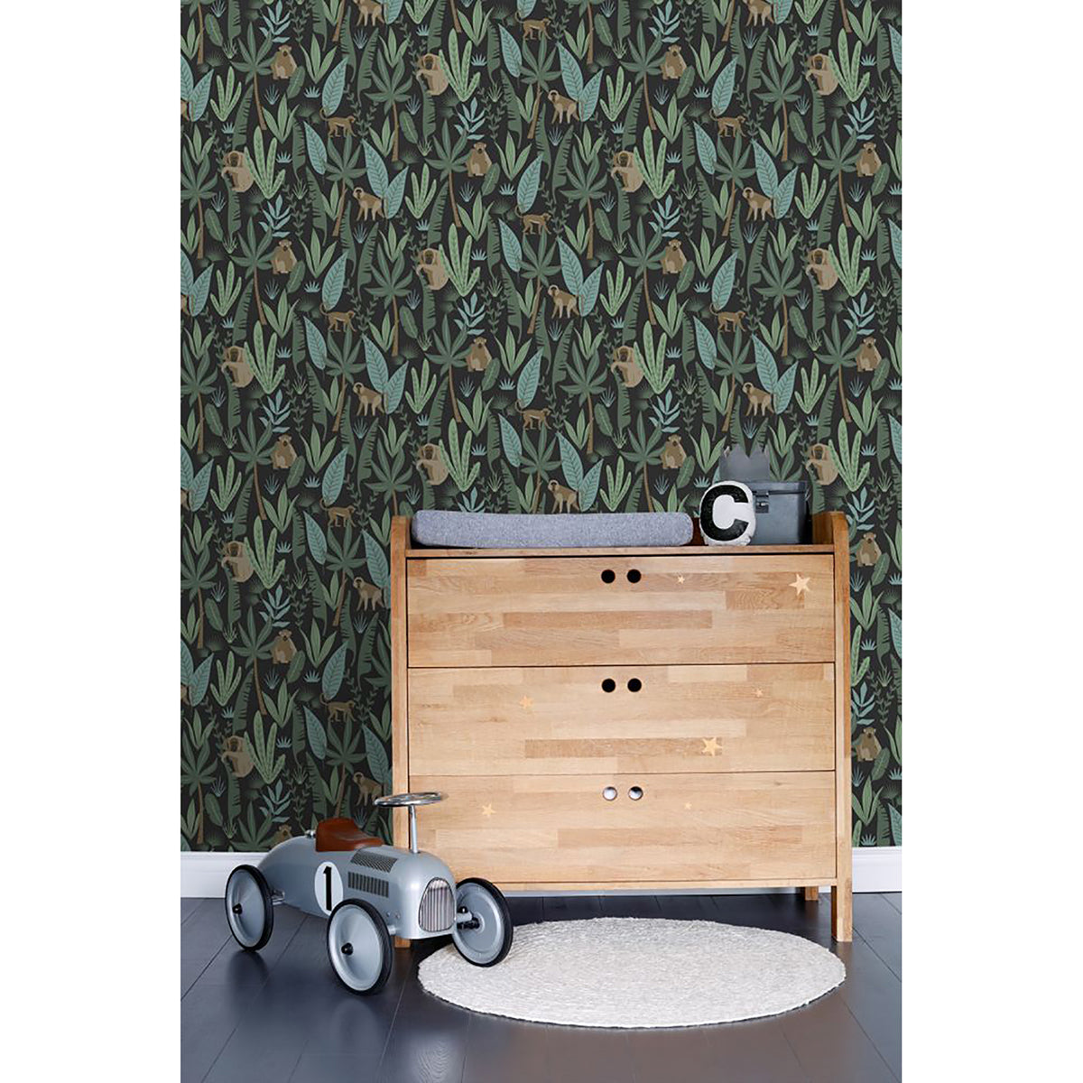 macaque-dark-green-monkeys-wallpaper-york-wallcoverings-dd139074 - York Wallcoverings Wallpaper