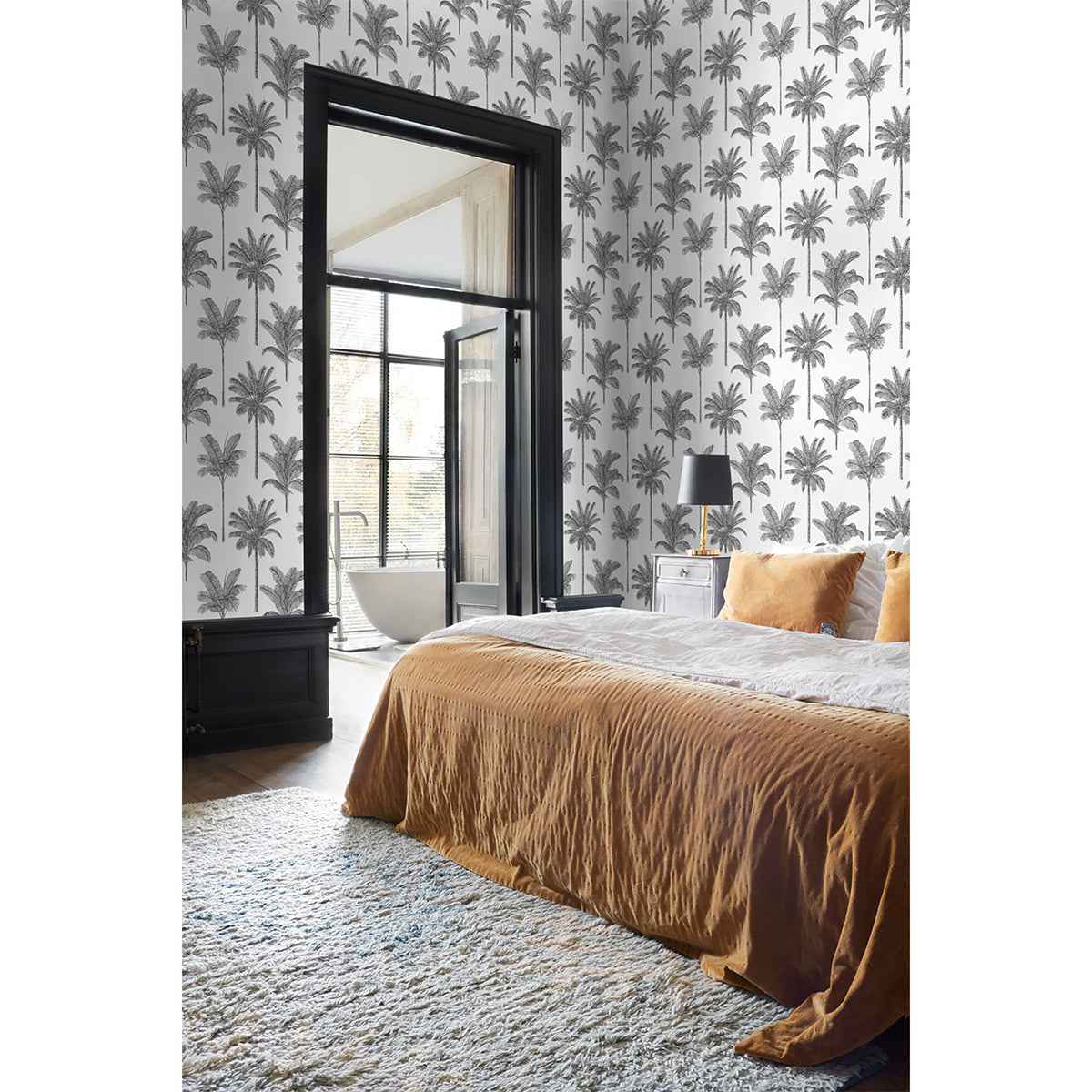 Taj Charcoal Palm Trees Wallpaper - York Wallcoverings - DD139162 - York Wallcoverings Wallpaper