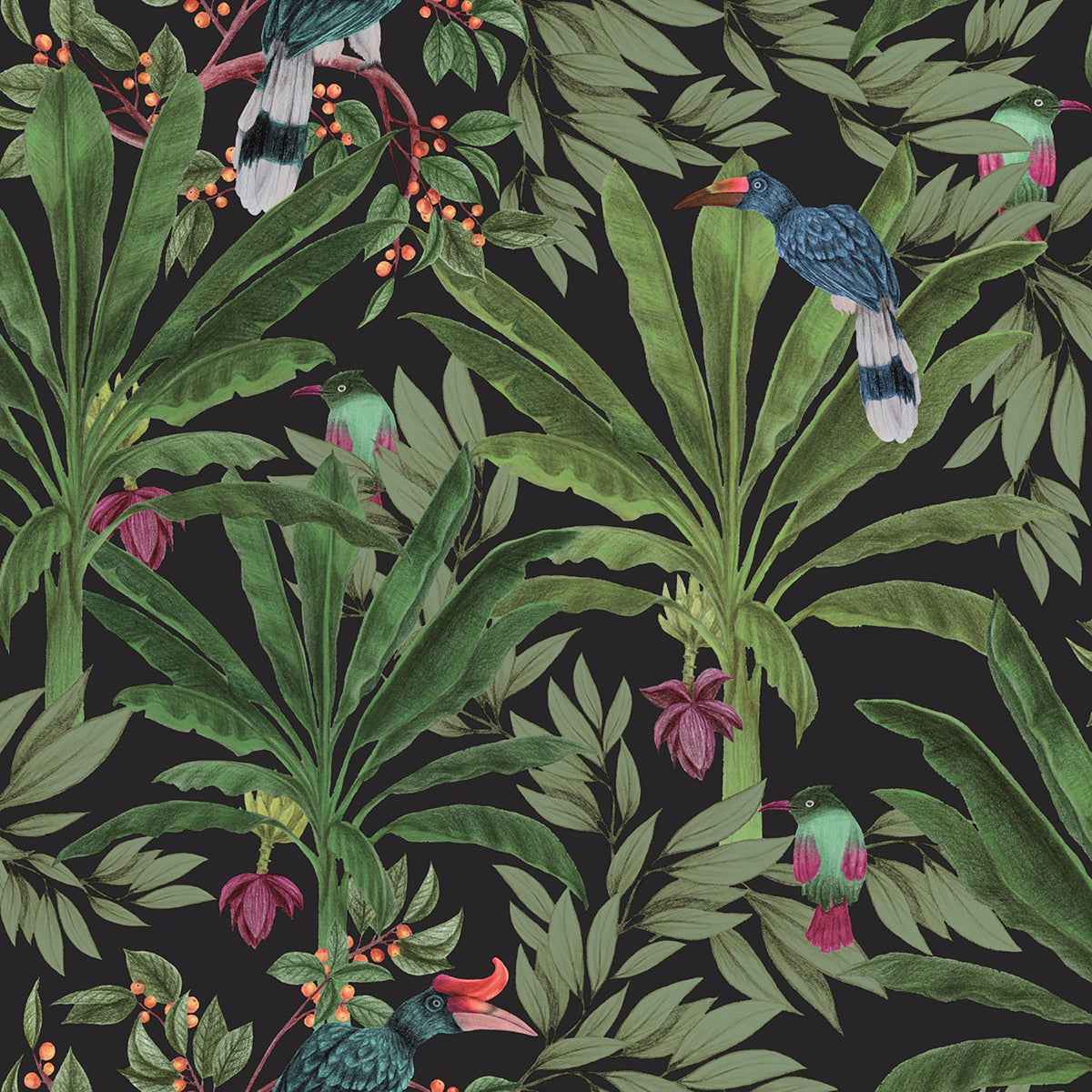 Carola Black Jungle Tropics Wallpaper - York Wallcoverings - DD139190