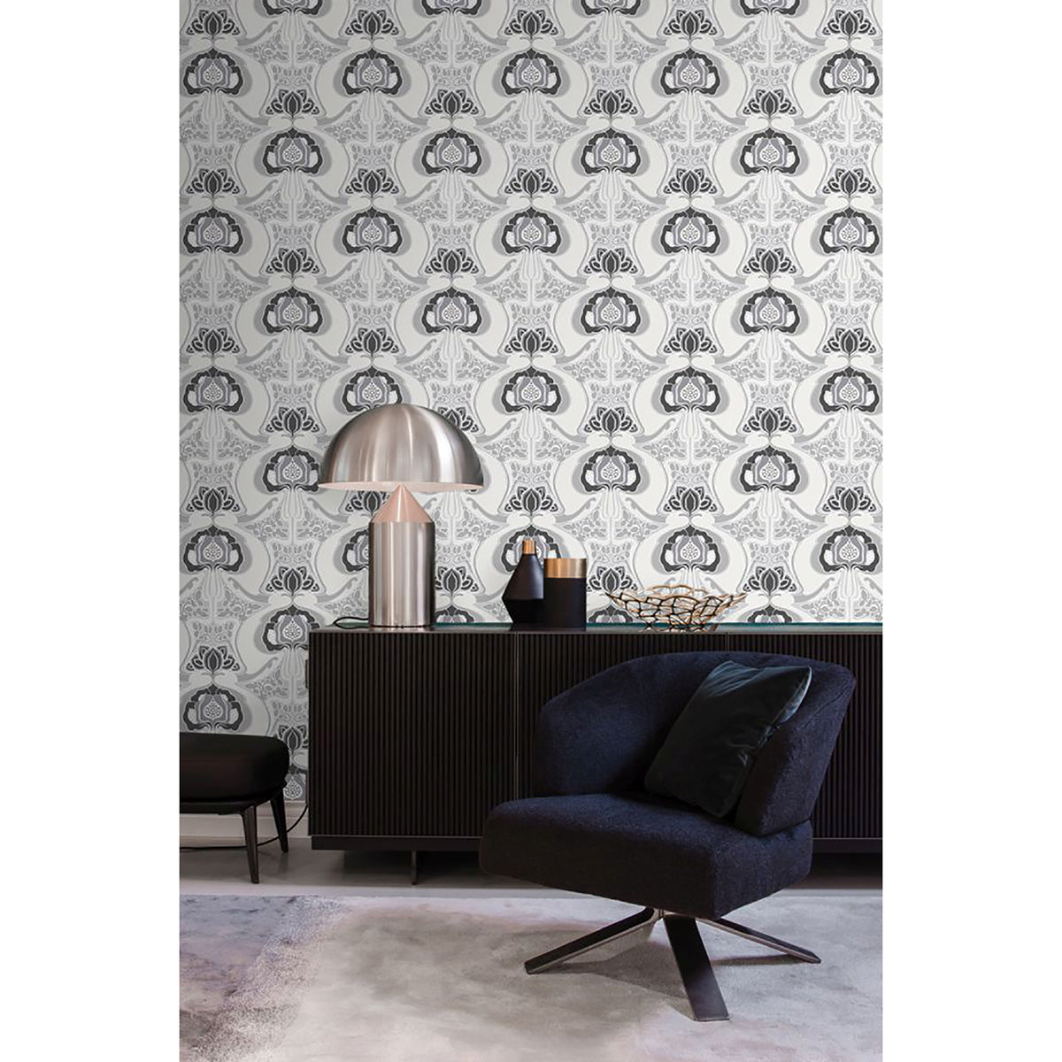 joaquin-black-art-nouveau-floral-wallpaper-york-wallcoverings-dd347209 - York Wallcoverings Wallpaper