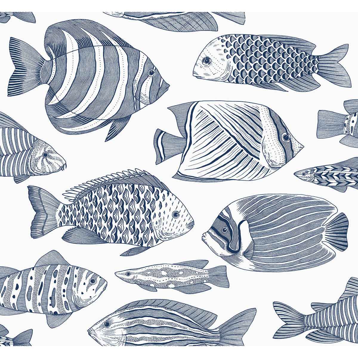 Wailea Indigo Tropical School Wallpaper - York Wallcoverings - 2927-80202