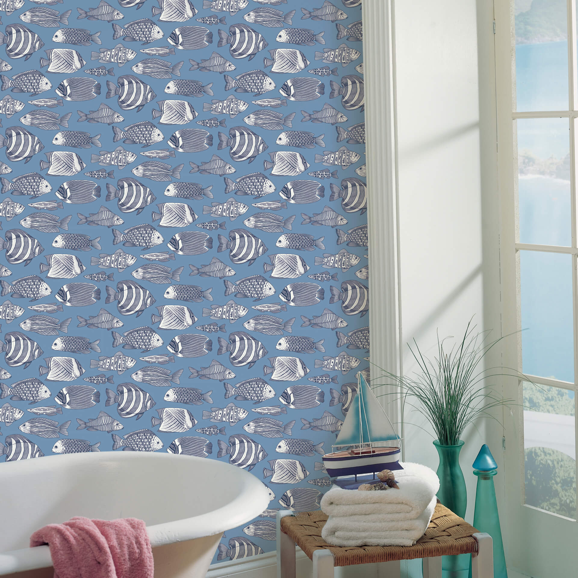 wailea-sky-blue-tropical-school-wallpaper-york-wallcoverings-2927-80212 - York Wallcoverings Wallpaper