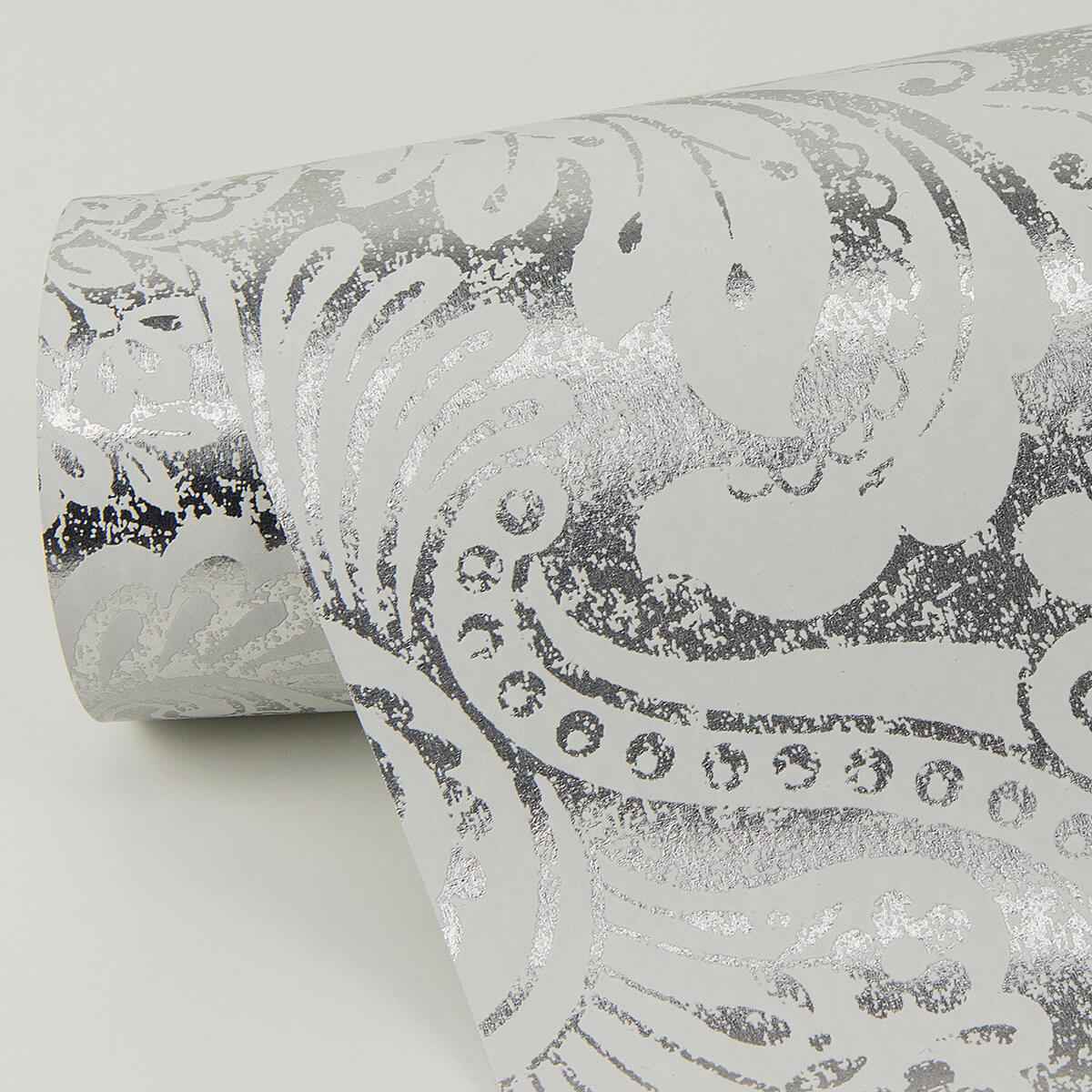 Artemis Platinum Floral Damask Wallpaper - York Wallcoverings - 4019-86444 - York Wallcoverings Wallpaper