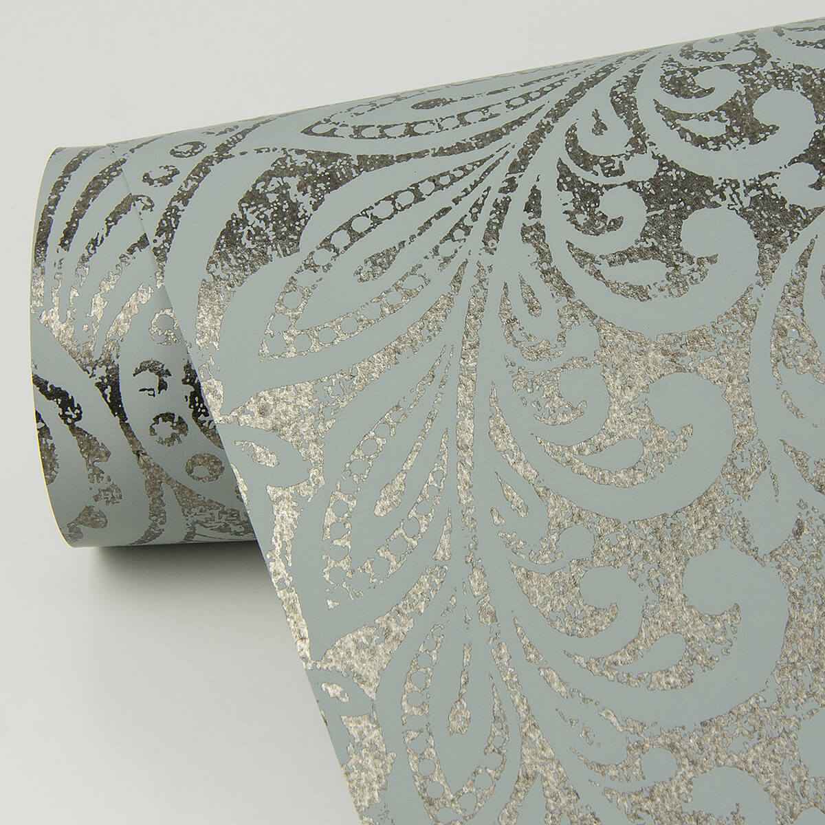 Artemis Pewter Floral Damask Wallpaper - York Wallcoverings - 4019-86446