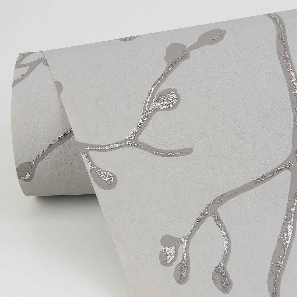 Koura Silver Budding Branches Wallpaper - York Wallcoverings - 4019-86453