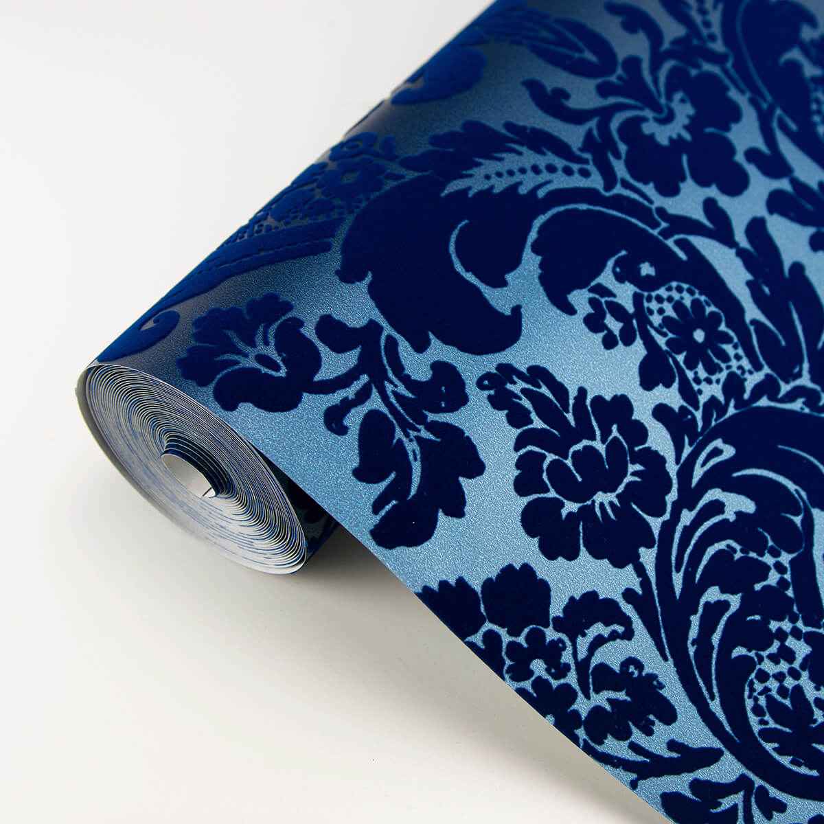 Shadow Blue Flocked Damask Wallpaper - York Wallcoverings - 2763-87310 - York Wallcoverings Wallpaper