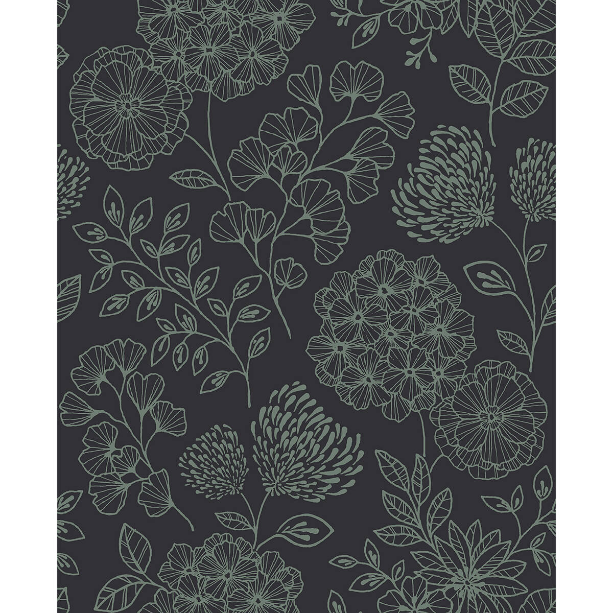 ada-charcoal-floral-wallpaper-york-wallcoverings-2975-26206 - York Wallcoverings Wallpaper