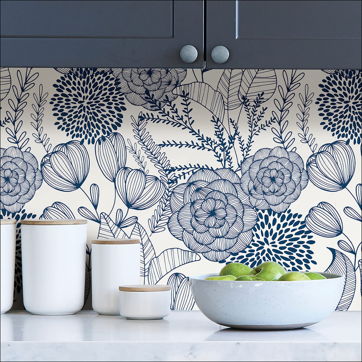 navy-secret-garden-peel-and-stick-wallpaper-york-wallcoverings-nus3830 - York Wallcoverings Wallpaper