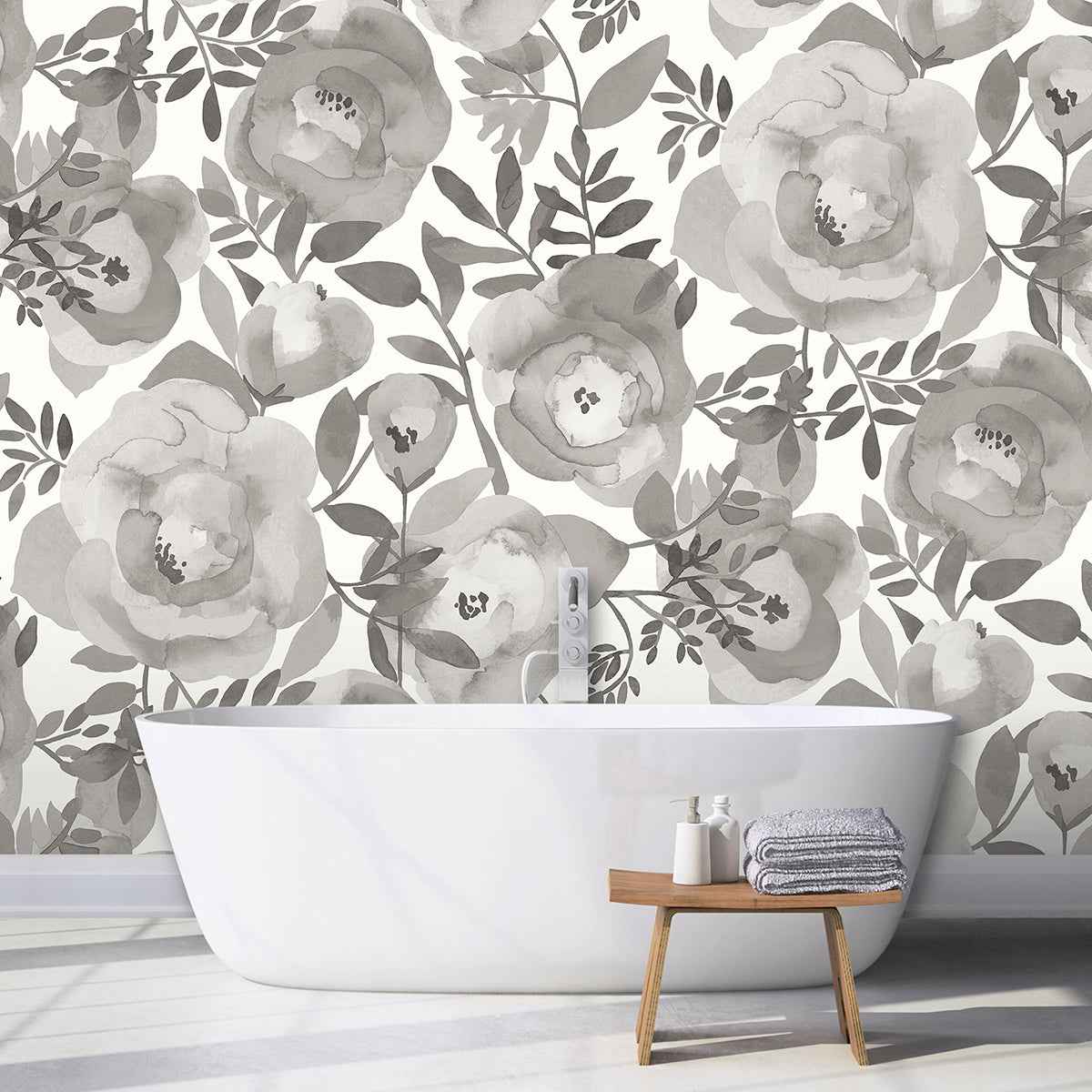 Blooming Floral Dove Grey Wall Mural - York Wallcoverings - ASTM3906 - York Wallcoverings Wallpaper
