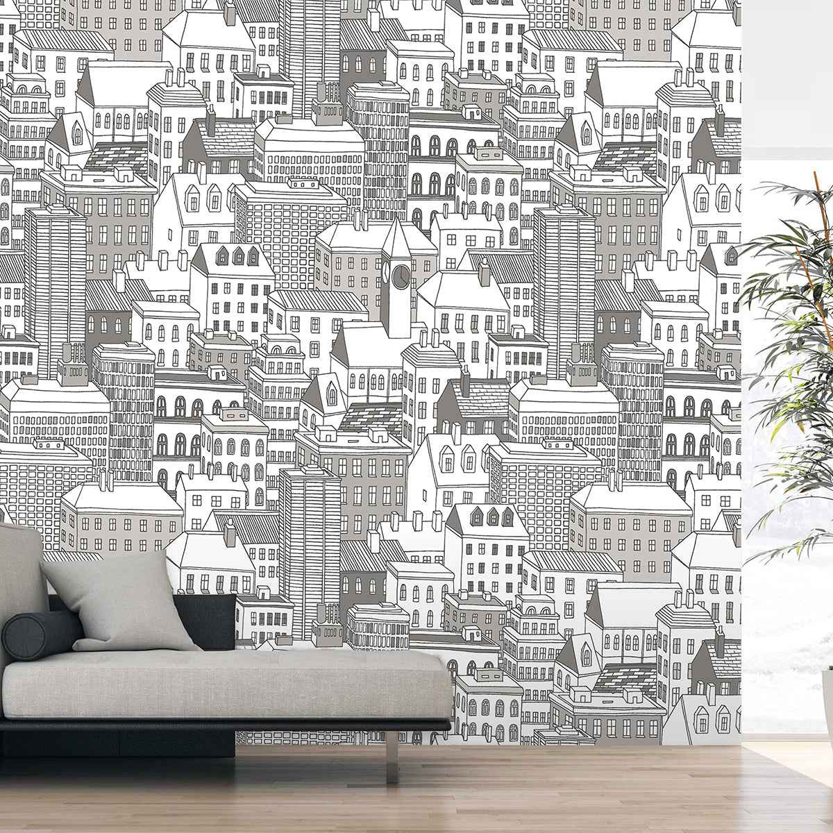 City Views Dove Grey Wall Mural - York Wallcoverings - ASTM3908