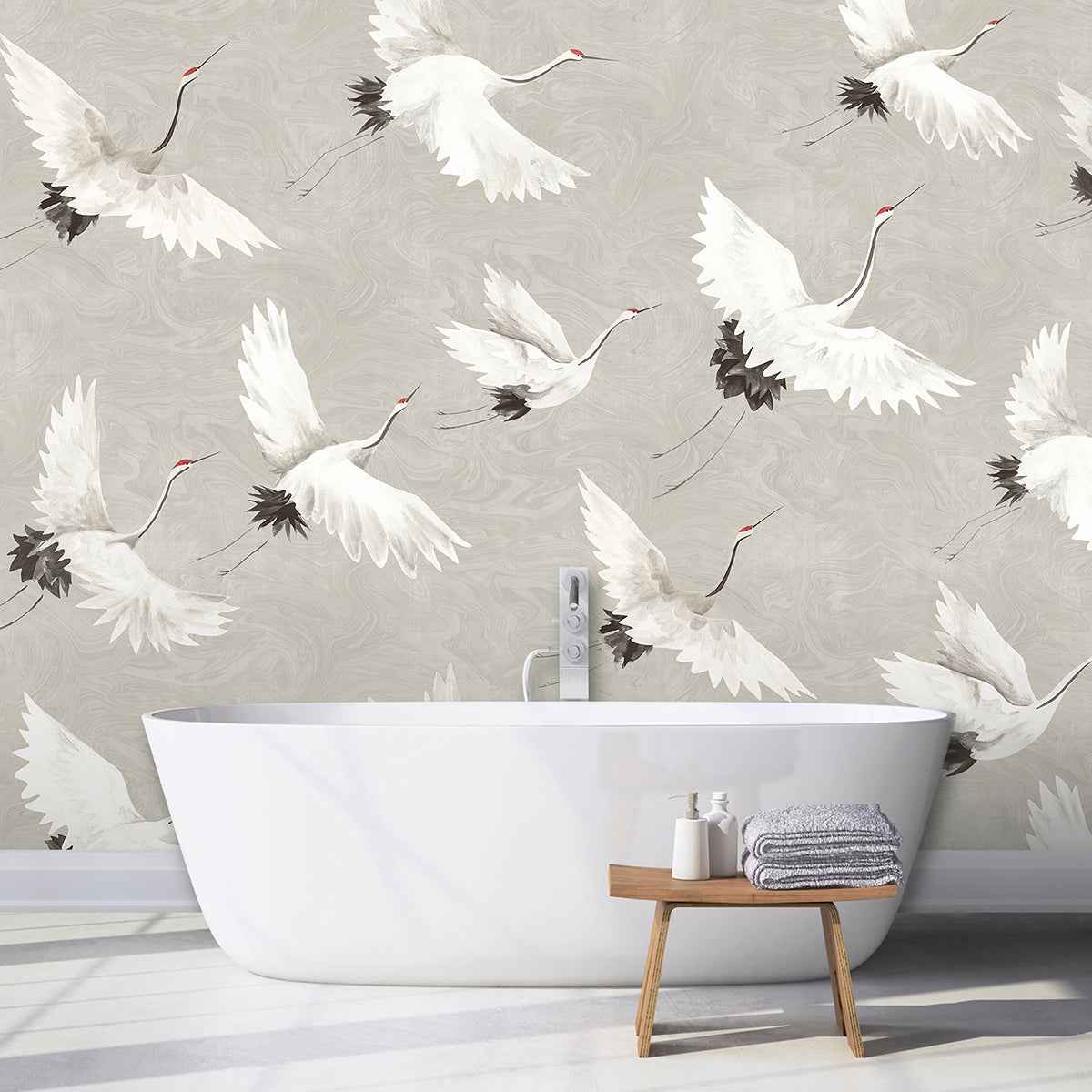 Crane You Later Dove Grey Wall Mural - York Wallcoverings - ASTM3909 - York Wallcoverings Wallpaper