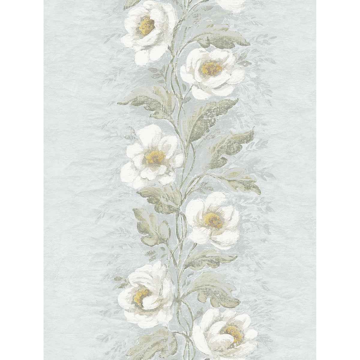 Dutch Garland Pale Blue Gardenia Stripe Wallpaper - York Wallcoverings - AST4067