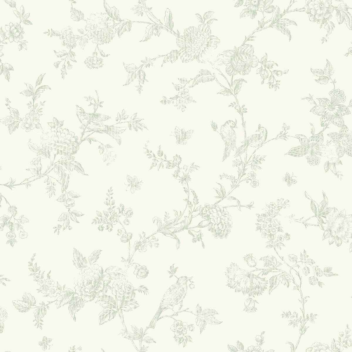 French Nightingale Seafoam Trail Wallpaper - York Wallcoverings - 3123-02194 - York Wallcoverings Wallpaper