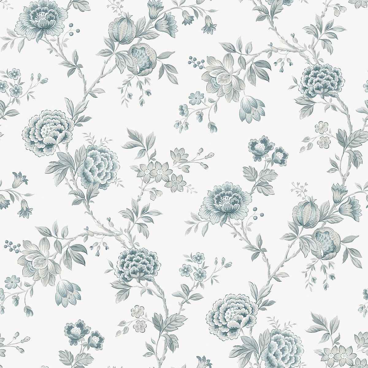 Chrysanthemum Teal Jacobean Wallpaper - York Wallcoverings - 3123-02215