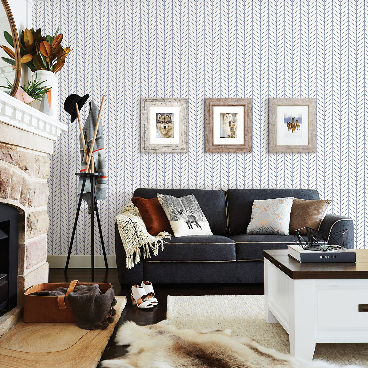 bison-blue-herringbone-wallpaper-york-wallcoverings-3123-25096 - York Wallpaper Wallpaper