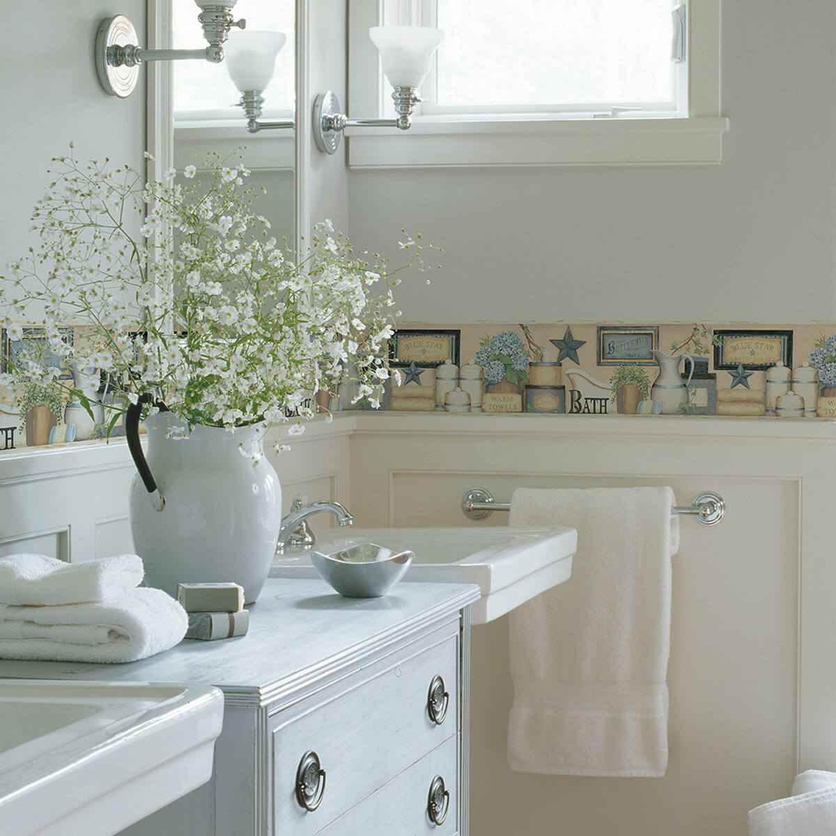 Martha Blue Country Bath Wallpaper - York Wallcoverings - 3123-63101 - York Wallcoverings Wallpaper
