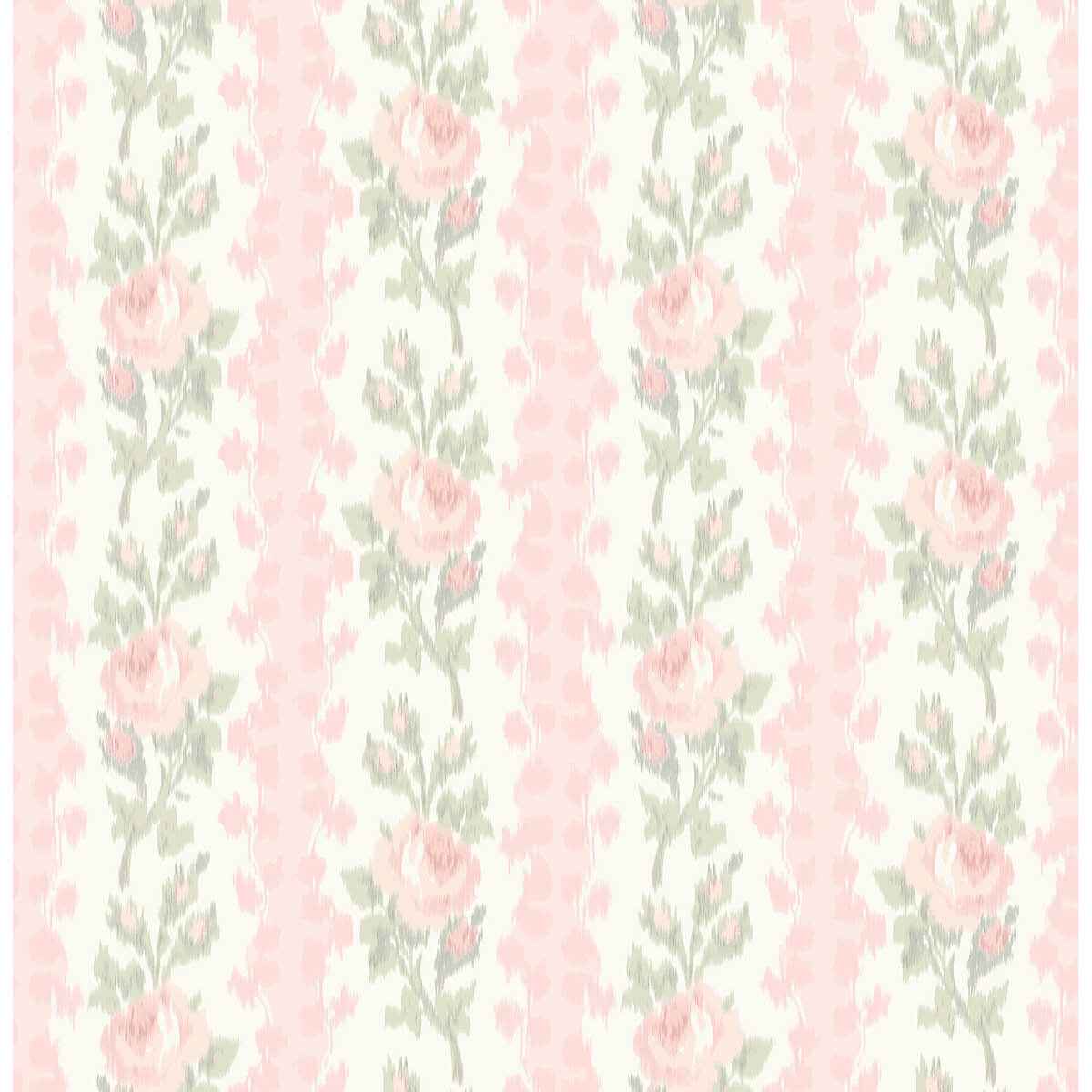 Blooming Heirloom Marie Pink Rose Stripe Wallpaper - York Wallcoverings - AST4105