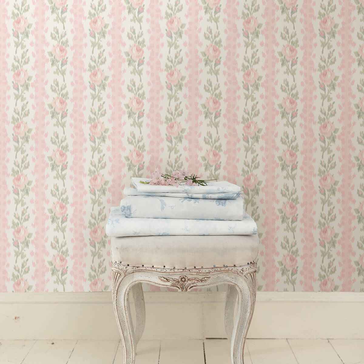 Blooming Heirloom Marie Pink Rose Stripe Wallpaper - York Wallcoverings - AST4105 - York Wallcoverings Wallpaper