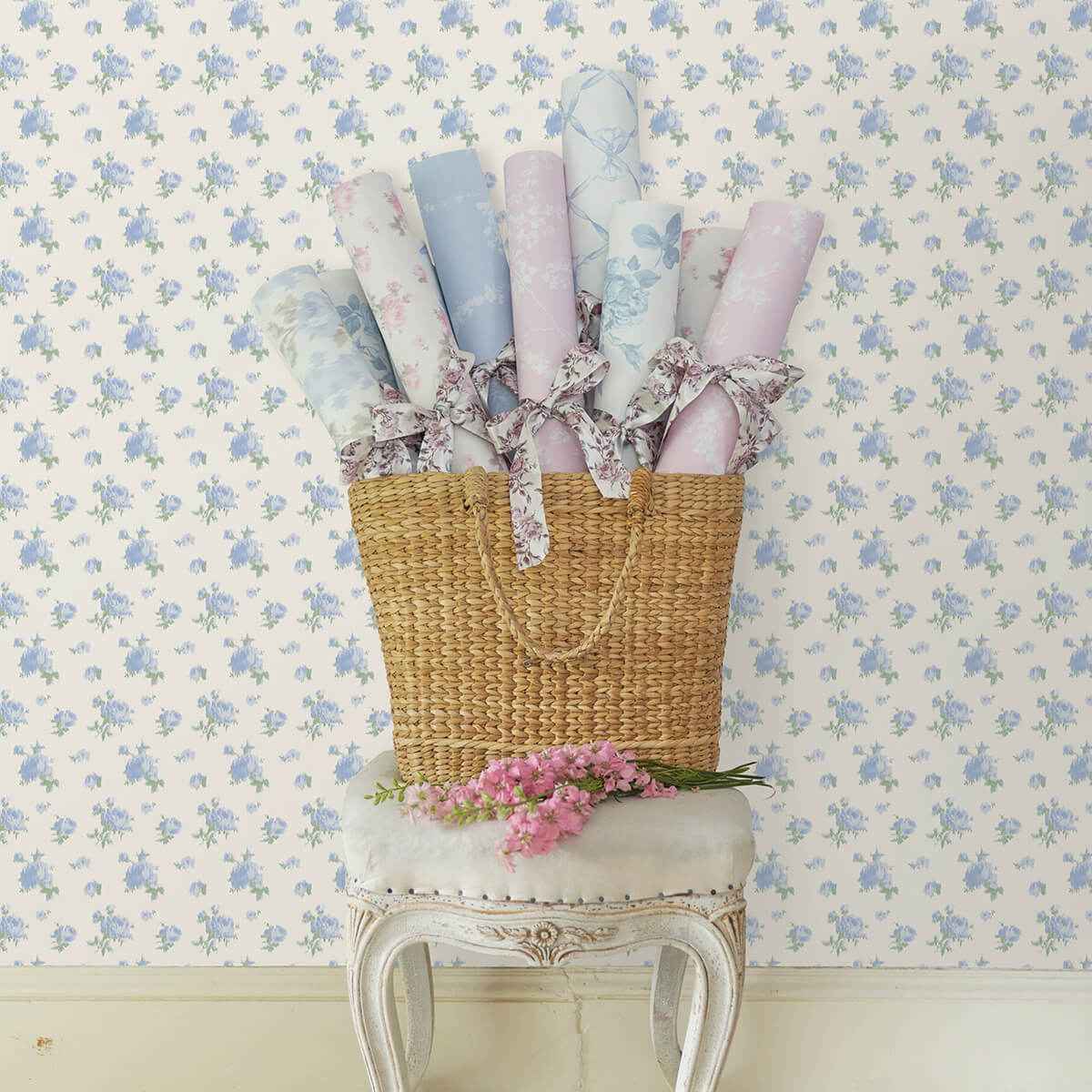Ikat Rose Blue Small Print Wallpaper - York Wallcoverings - AST4107 - York Wallcoverings Wallpaper