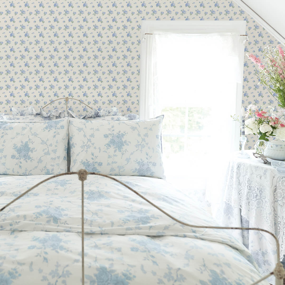 ikat-rose-blue-small-print-wallpaper-york-wallcoverings-ast4107 - York Wallcoverings Wallpaper