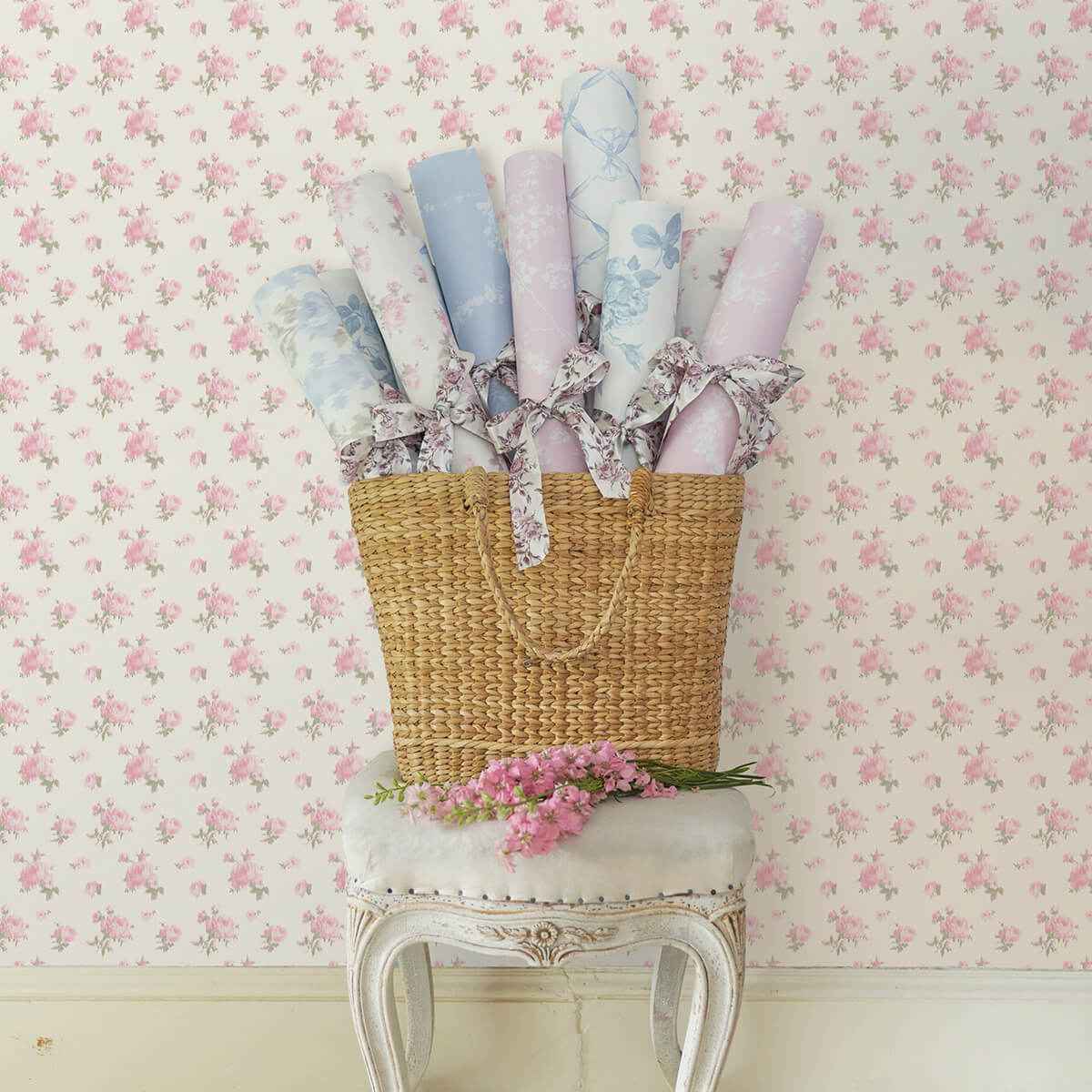 Ikat Rose Tinted Petals Small Print Wallpaper - York Wallcoverings - AST4108 - York Wallcoverings Wallpaper