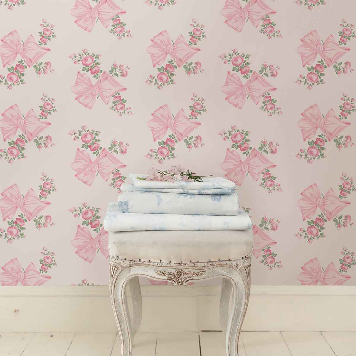 Rosa Beaux Pink Mint Large Bow Spot Wallpaper - York Wallcoverings - AST4169 - York Wallcoverings Wallpaper