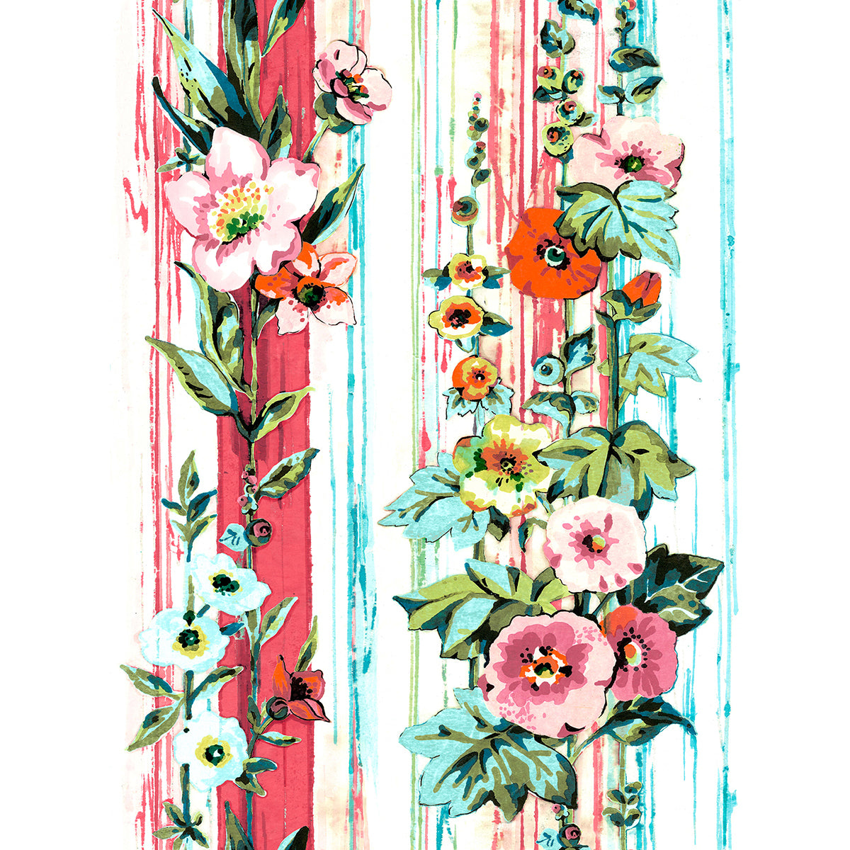delisa-red-floral-stripe-wallpaper-york-wallcoverings-ast3785 - York Wallcoverings Wallpaper