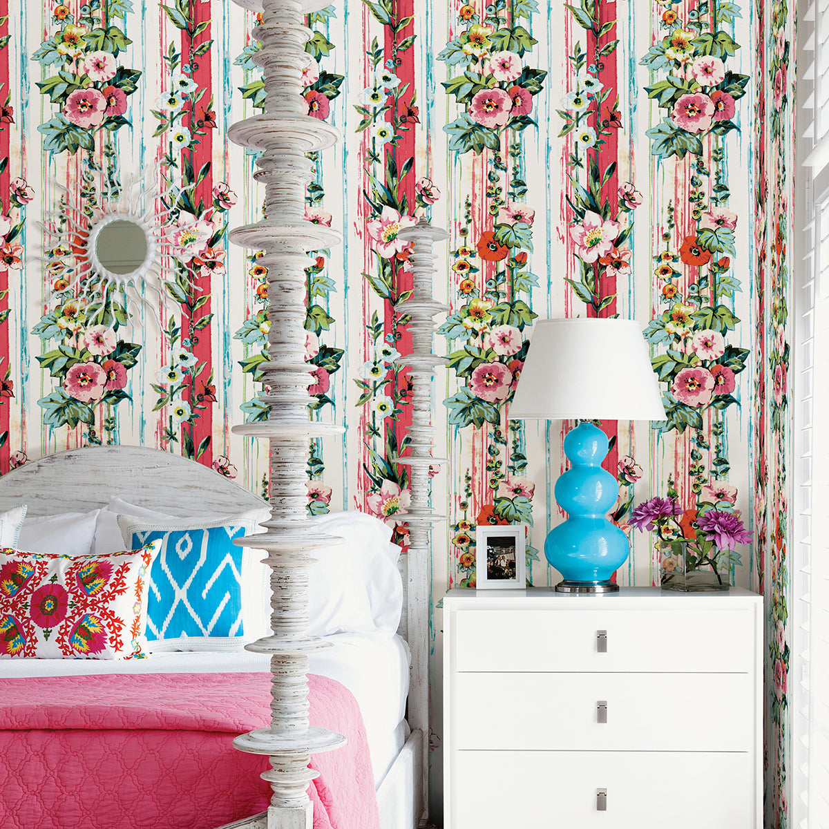 delisa-red-floral-stripe-wallpaper-york-wallcoverings-ast3785 - York Wallcoverings Wallpaper