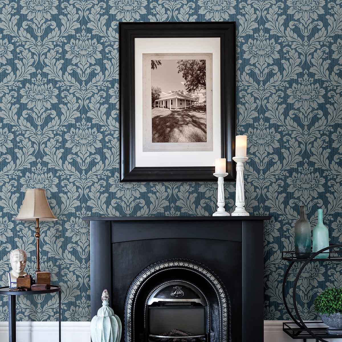 galois-blue-damask-wallpaper-york-wallcoverings-4025-82511 - York Wallcoverings Wallpaper