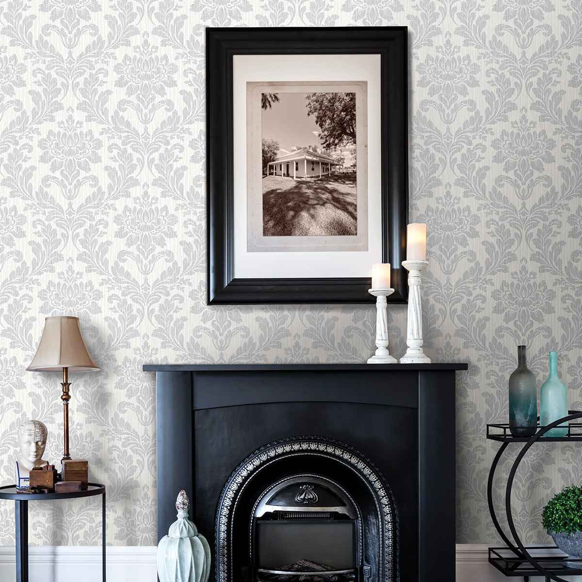galois-light-grey-damask-wallpaper-york-wallcoverings-4025-82524 - York Wallcoverings Wallpaper