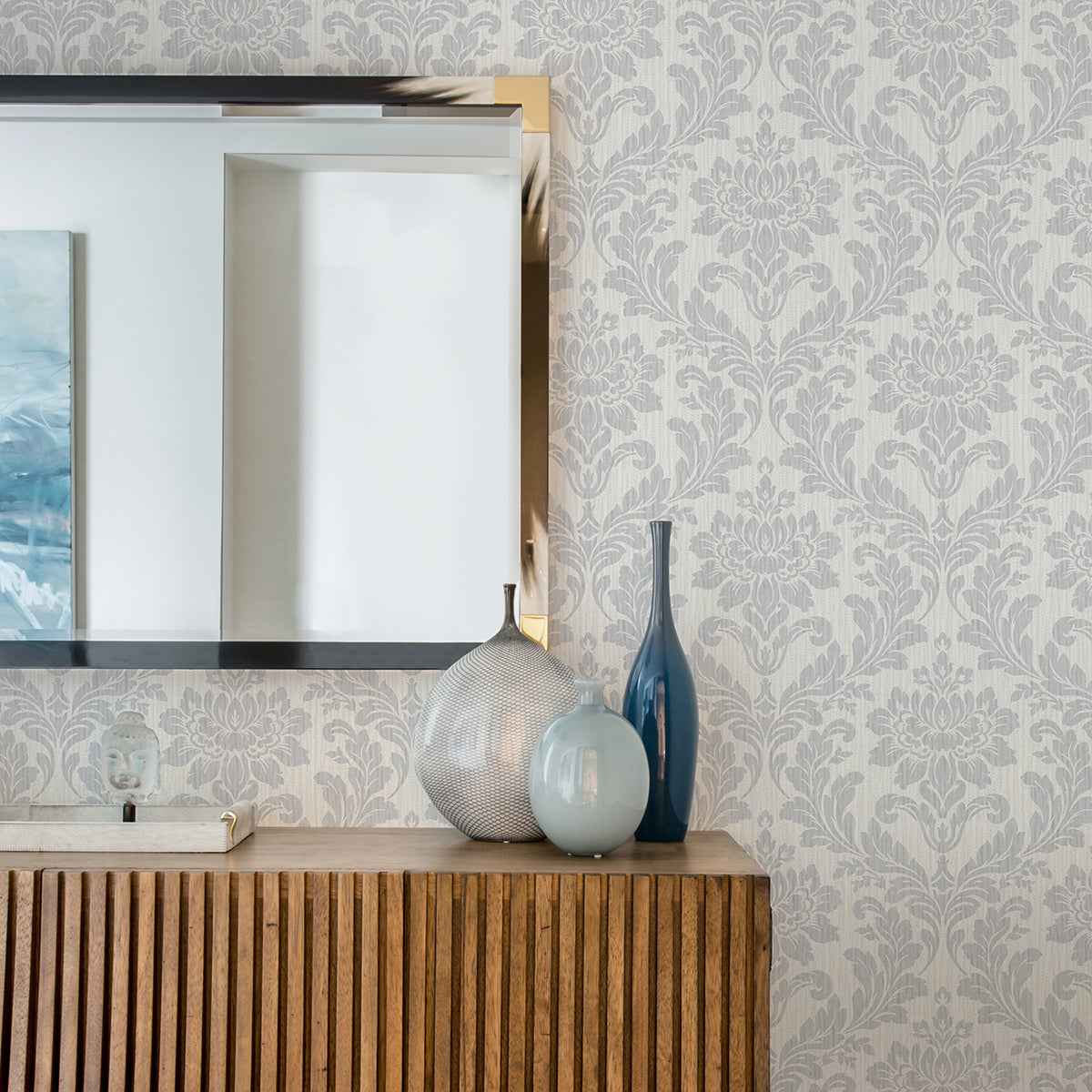 galois-light-grey-damask-wallpaper-york-wallcoverings-4025-82524 - York Wallcoverings Wallpaper