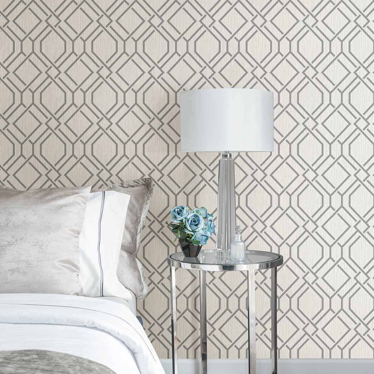 frege-grey-trellis-wallpaper-york-wallcoverings-4025-82528 - York Wallcoverings Wallpaper