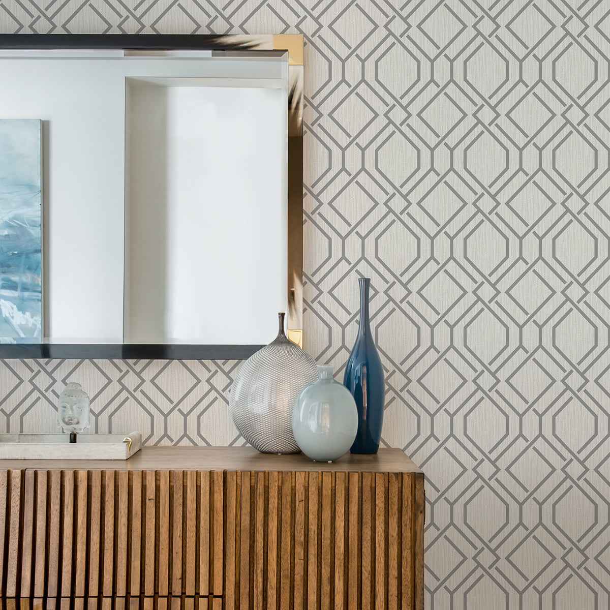 frege-grey-trellis-wallpaper-york-wallcoverings-4025-82528 - York Wallcoverings Wallpaper