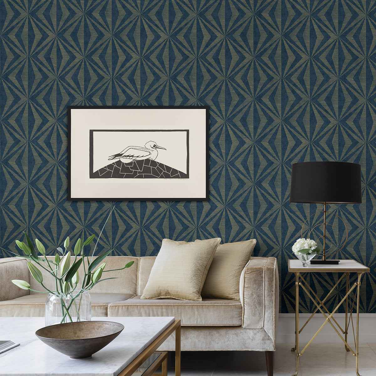 monge-blue-geometric-wallpaper-york-wallcoverings-4025-82552 - York Wallcoverings Wallpaper