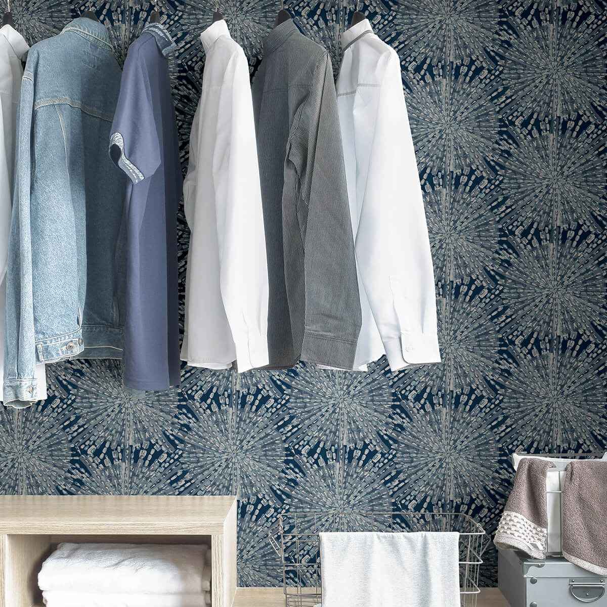 Navy Sunburst Peel & Stick Wallpaper - York Wallcoverings - LLS4116 - York Wallcoverings Wallpaper