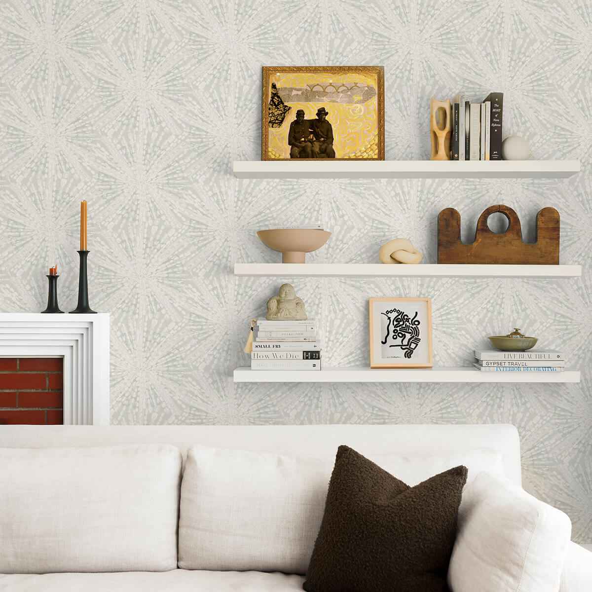 Silver Sunburst Peel & Stick Wallpaper - York Wallcoverings - LLS4117