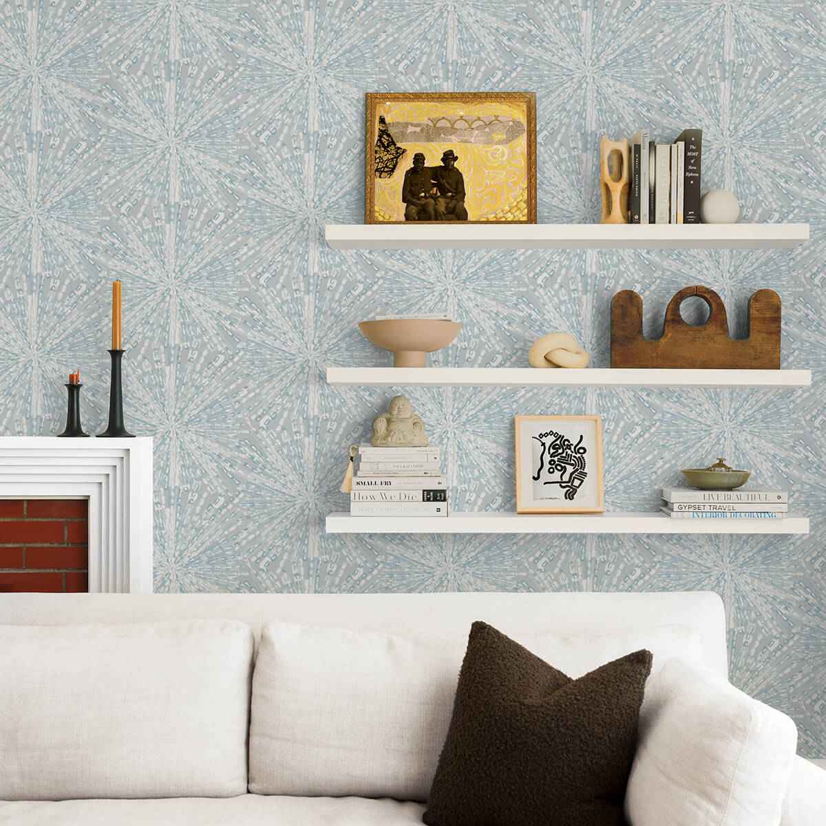 Grey Blue Sunburst Peel and Stick Wallpaper - York Wallcoverings - LLS4118