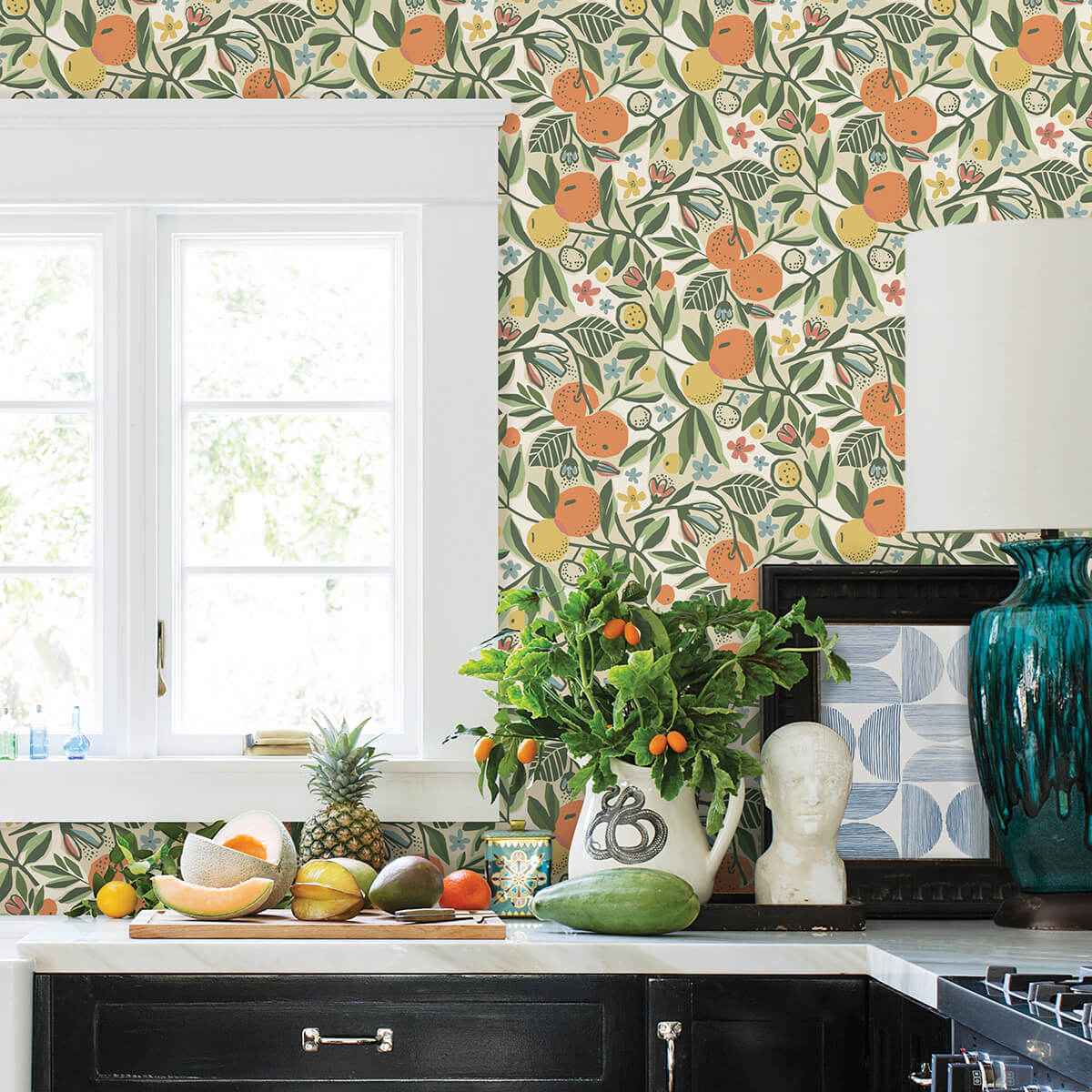 Ochre Clementine Garden Peel and Stick Wallpaper - York Wallcoverings - PLS4200 - York Wallcoverings Wallpaper