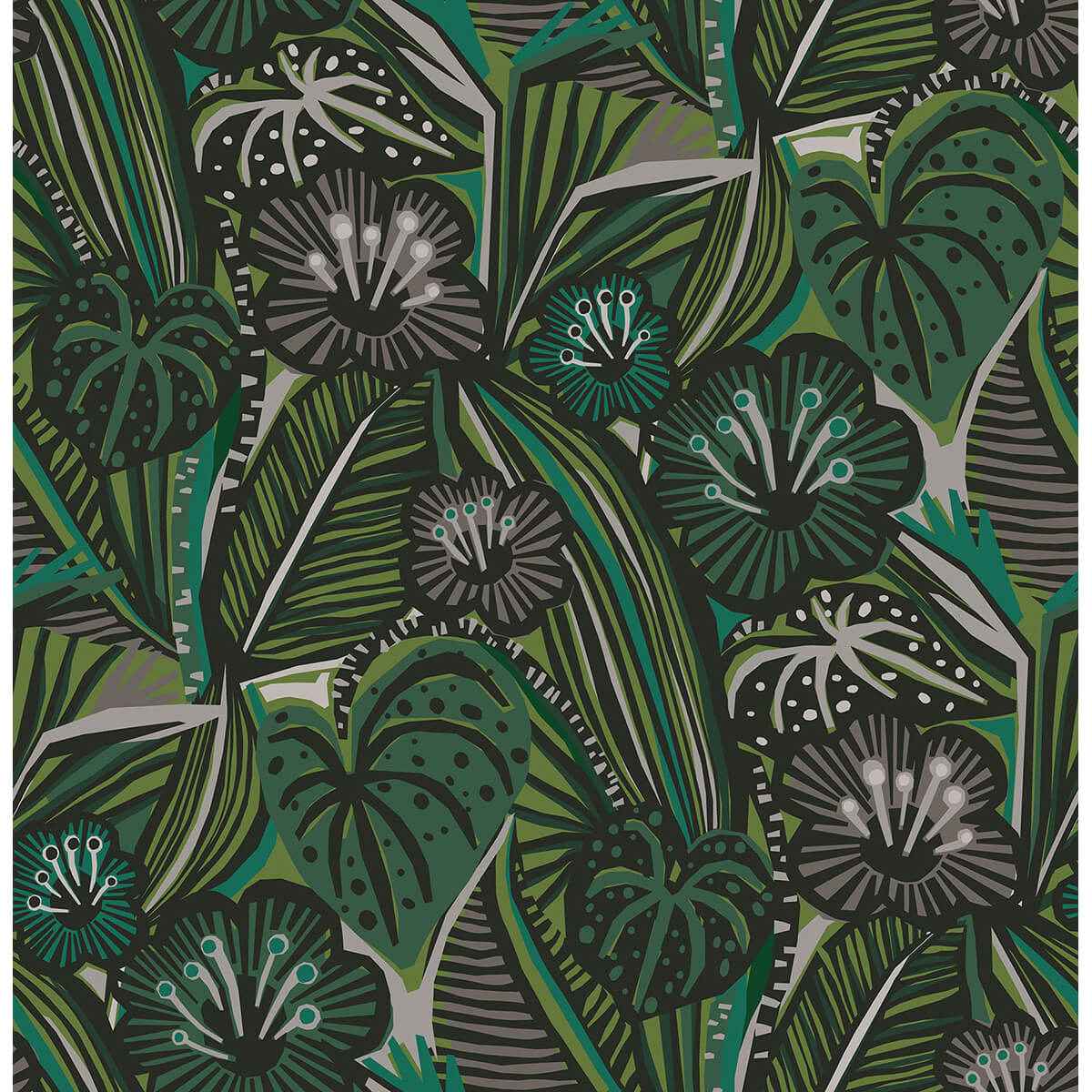 Greens Lotusland Peel & Stick Wallpaper - York Wallcoverings - PLS4205