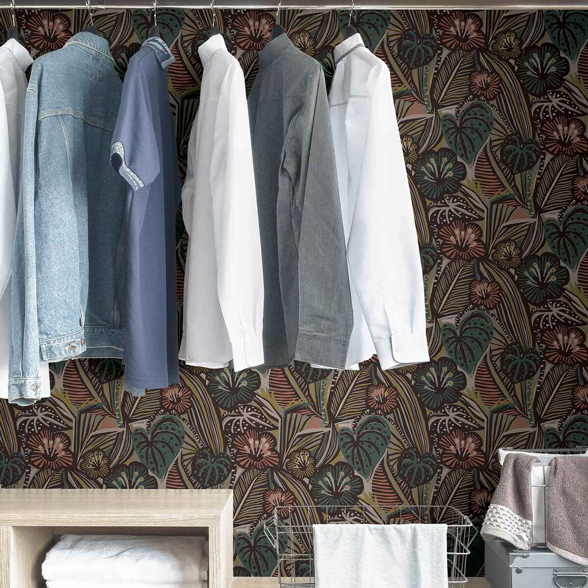 Coral Teal Lotusland Peel and Stick Wallpaper - York Wallcoverings - PLS4206 - York Wallcoverings Wallpaper