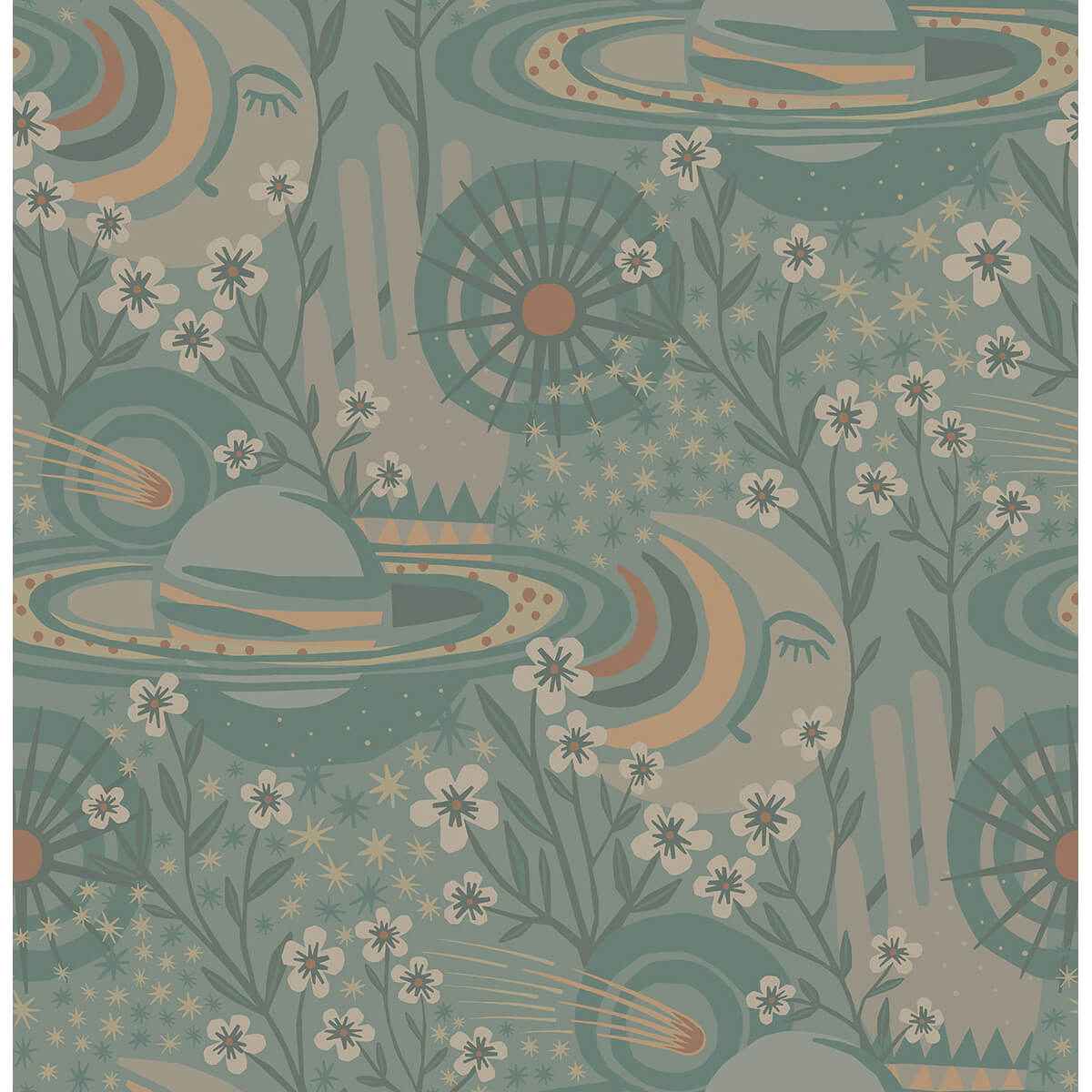 Teal Ethereal Cosmos Peel and Stick Wallpaper - York Wallcoverings - PLS4209