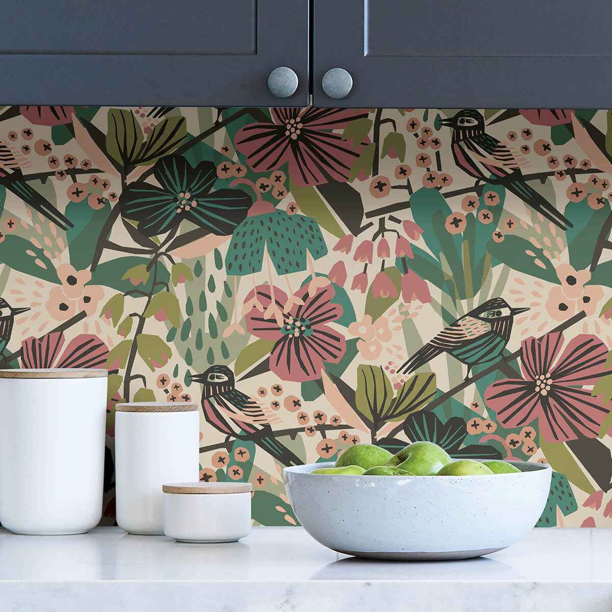 Teal Pink Jaybird Peel and Stick Wallpaper - York Wallcoverings - PLS4216 - York Wallcoverings Wallpaper
