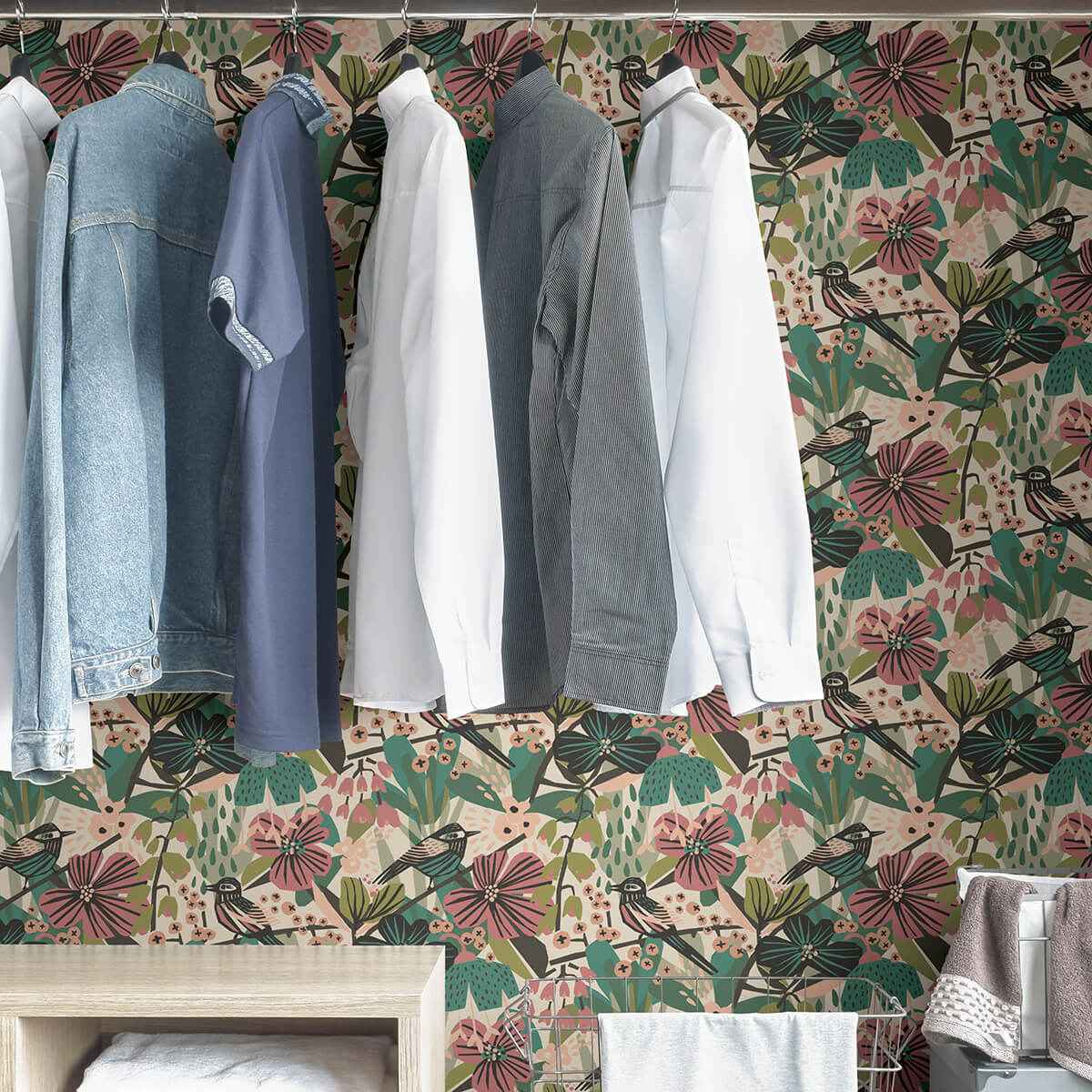 Teal Pink Jaybird Peel and Stick Wallpaper - York Wallcoverings - PLS4216 - York Wallcoverings Wallpaper